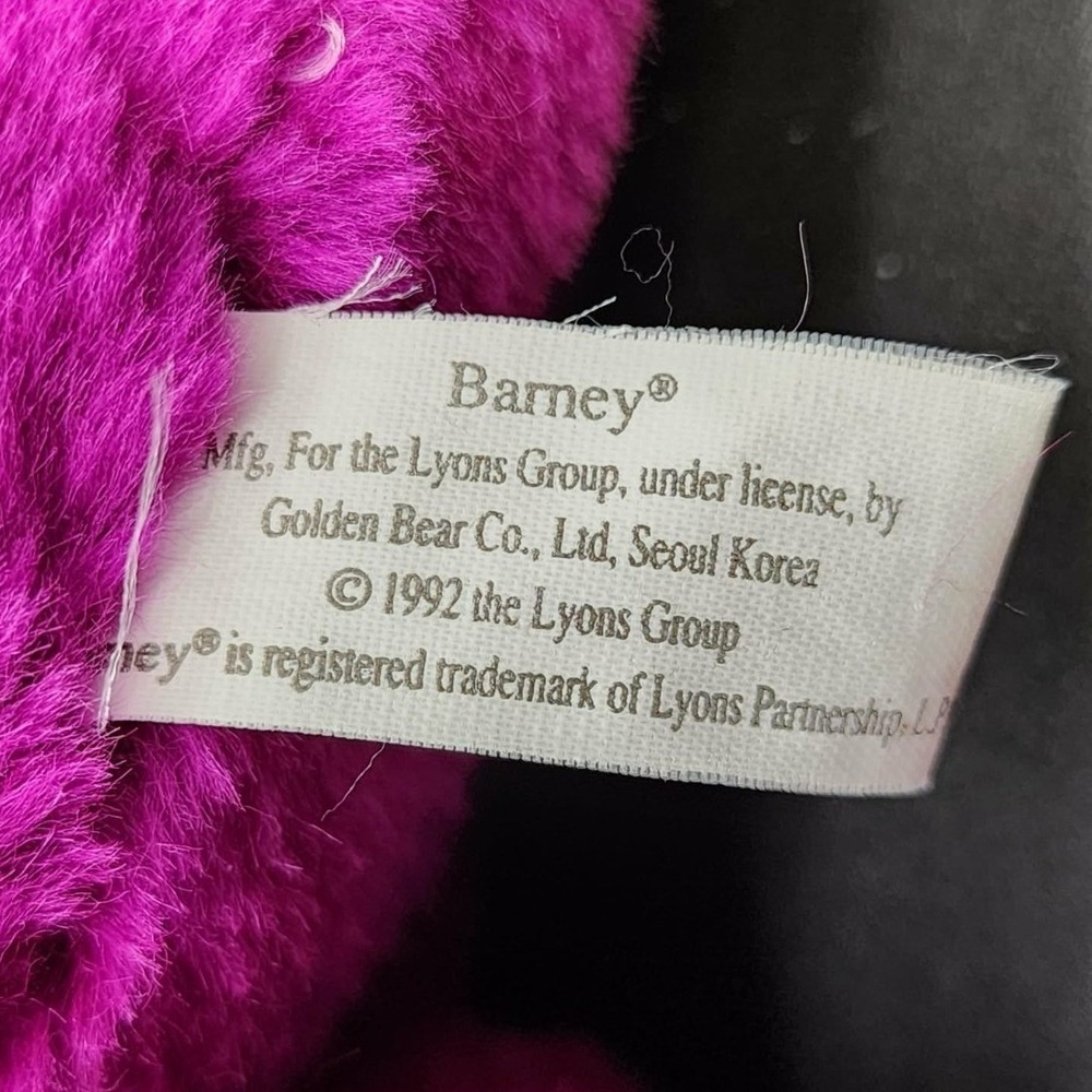 Barney 1992 Plush Purple Dinosaur White Shirt Vintage 90s Toy Lyons Group 11" - Picture 13 of 14